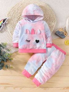 Bebek Kız Kravat Boya 3D Kulak Hoodie Sweatpants O