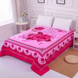 1pc Floral Sanding Soft Wedding Bed Sheet Big Large Size 245x245cm Flat Bed Sheet Thicken Twin Bedsheet No Pillowcase 210626