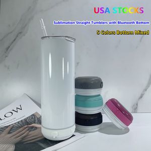 US-Lager! 20-Unzen-Sublimations-Bluetooth-Becher mit geradem Lautsprecher, 5 Farben, Audio-Edelstahl-Musikbecher, kreativer doppelwandiger Becher mit Deckel A0079