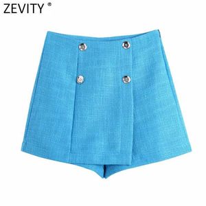 Zevity Kobiety Cukierki Kolor Double Bierded Design Texture Tweed Spódnice Spodenki Side Side Zipper Chic Pantalone Cortos P1102 210603