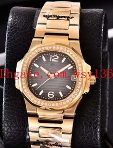 6 Color Ladies Fashion Watches 18k yellow Gold & Diamond Bezel Quartz Movement 7010R-011 35mm Women Watch
