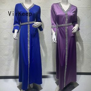 Afrikanische Kleider Kleider großhandel-Freizeitkleider Frauen Mode Diamanten Perlen Maxi Kleid Lace Up Taille Kimono Afrikaner Dashiki Arabisch Dubai Kaftan Muslim Kleid VKdr2475