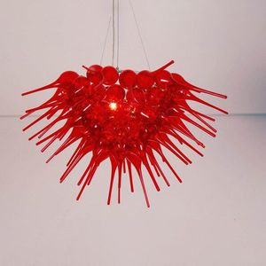 Lampadario in cristallo rosso rubino Lampadario moderno Cucina Decorazioni per la casa Piccola luce a LED Lampadari per soggiorno in vetro soffiato al 100% a mano 28 PER 20 pollici