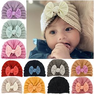 Toddler Fashion Crochet Striped Warm Hat Soft Comfortable Knitting Wool Caps Bowknot Headwear Kids Hair Accessories Holiday Gift