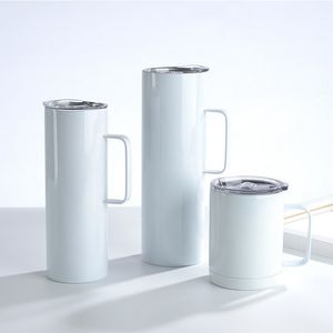 Süblimasyon tumbler kolu 12 oz ile 20 oz 30oz boş bardak mühürlü kapak paslanmaz çelik seyahat kupalar çift yalıtımlı taşınabilir su bira çay içme şişeleri