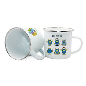 12oz Sublimation Enamel Mug Heat Transfer Enamelled Tumblers with Handle 350ML Blank White Sublimated Coffee Mugs Drinking Cups A02