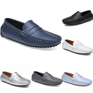 leather peas men's casual driving shoes soft sole fashion black navy white blue silver yellow grey footwear all-match lazy cross-border 38-46 color93