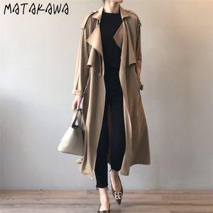 Matakawa retro estilo britânico solto feminino trench casaco outono temperamento windbreaker mulheres coreano moda longo casaco 210812