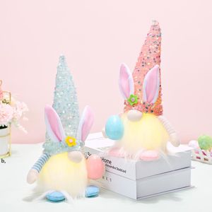 Spring Festive Easter Gnome Handmade Tiered Tray Decoration Plush Bunny with Light Holiday Home Ornament Rabbit Gifts RRB13437