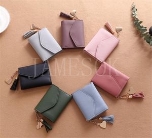 Womens Wallet Cute Student Tassel Pendant Short Trend Small Fashion Pu Walls 2021 Coin Purse Ladies Card Bag For Women DB914