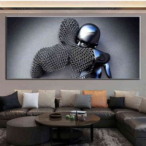 Metalowa postać Statua Art Canvas Malarstwo Romantyczny Streszczenie Rzeźba Plakat I Wydruki Wall Picture Modern salon Home Decor H1110