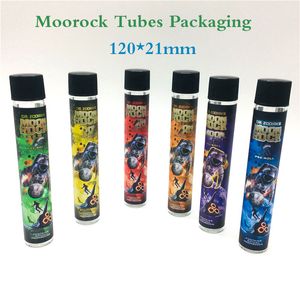 Moonrock Preroll Packaging Tube Dry Herb Glass Bottle Pre Roll Joint Dankwood 120*21mm Plastic Cap flaskor 5 Färg China Instock Oem Welcome