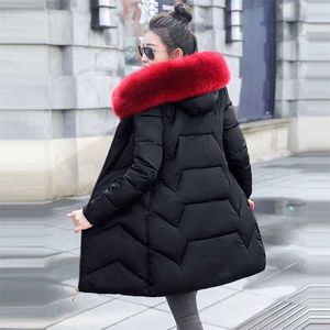Большой мех женщины плюс размер S-7XL Parkas зимняя куртка с капюшоном мода женское пальто складной воротник теплый Wearwear 211216
