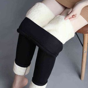 Capris Chrleisure Winter Pants for Women Thick Velvet Warm Trousers Skinny Solid Fleece Leggings 211115