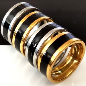 30 pçs/lote Ouro Prata Aço Inoxidável Alianças de Casamento Anéis 8mm Conforto-ajuste Alta Qualidade Esmalte Preto Homens Mulheres Anel Atacado Jóias Masculinas