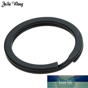 Julie Wang 20 sztuk / paczka Czarny Klucz Pierścień Matowy Żelazo Keyring Breloczek Okrągły Split Brelok Biżuteria Dokonywanie Akcesoria 25/28 / 30 / 32mm