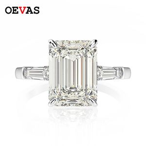 OEVAS 925スターリングシルバーエメラルドカット作成宝石結婚式の婚約ダイヤモンドリングファインジュエリーギフト卸売211217