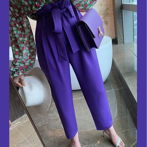 Spring Simple Student High Waist All-Mecz Sznurka Purple Spodnie Korea Styl Prosta Jakość Spodnie 210510