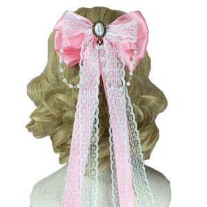 Hårtillbehör Mode Lace Bow Ribbon Clip Cute Hairpins Headdress Women Girls Ornament Headband Black White Pink