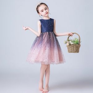 Starry Sky Flower Girl Dress Ball Gown Sequins Star Performance Evening Dress Kids Kläder 4-13Y 1562 B3