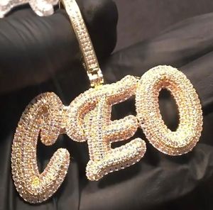 Nom personnalisé Signature A-Z lettres cursives pendentif pour hommes femmes cadeaux cubique zircone collier Hip Hop bijoux