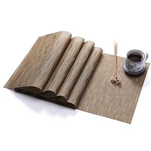 Solid Color PVC Vinyl Table Runner Set Bamboo Pattern Heat Resistant Mats Decoration Accessories Home Cloth 210628