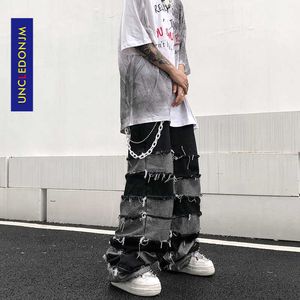 UNCLEDONJM Tassel Pants Men's Fashion Brand Pendant Wide Leg Hip Hop Lazy Wind Jeans Couple's Pants Loose jeans men N06 210622