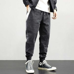 Japansk stil mode män jeans lösa passform casual lastbyxor streetwear spliced ​​designer svart grå hip hop joggers byxor byxor