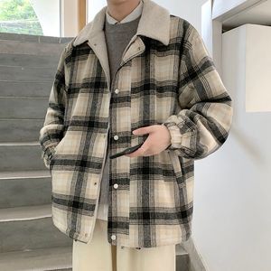 Winter Men's Waterproof Parkas In Warm Casual Plaid Snow Jacket Loose Thickened Lamb Trench Coat Cotton-padded Clothes 210524