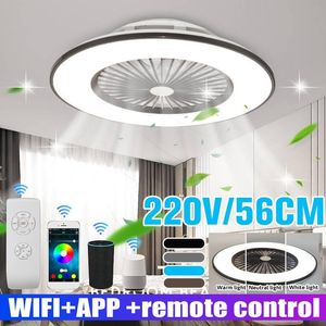 Ceiling Fans 56cm Intelligent WiFi Fan With Lamp Electric Bedroom Decorative Ventilator Smart Dimmable Remote Control