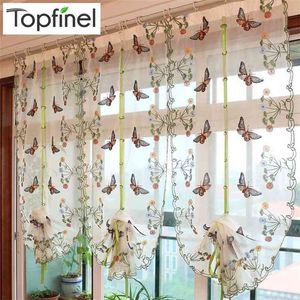 Borboleta bordada pura cortina para sala de estar quarto cozinha cortina romana tule para janela elegante estilo japonês 210913