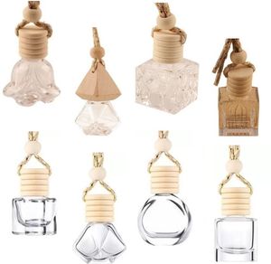 Car Perfume Bottle Pendant Cars Air Freshener For Essential Oils Diffuser Hanging Fragrance Empty Glass Bottles Auto Ornaments Decor ZC829