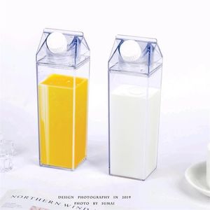 2pcs 500/1000ml Transparent Milk Carton Water Bottle Reusable Drinkware Shaker Sports Square Juice Drinking Cup 211122