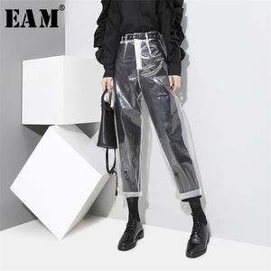 [EAM] auutmn Fashion Pattern Korean Style Transparent Color Pants Woman Ankle-length YA84900 211115