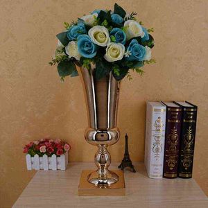 43cm Stor Vase Trofé Base Stunning Silver Iron Luxury Flower Jar Elektropläterad Kvadrat Smycken Bröllopsbord Steg dekoration H1228