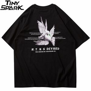남성 스트리트웨어 하라주쿠 Tshirt 비둘기 편지 인쇄 티셔츠 힙합 코튼 캐주얼 여름 반팔 티셔츠 티셔츠 210324