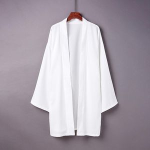 Мужские куртки # 5021 Весна Лето Черно-белая куртка-кимоно Мужская однотонная свободная куртка с открытой строчкой Верхняя одежда Тонкий солнцезащитный крем Hanfu