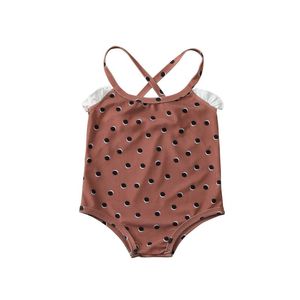 En bit 1-6 år småbarn baby flicka badkläder polka dot tryck baddräkter strand romper ljus baddräkt barn bit strandkläder kläder