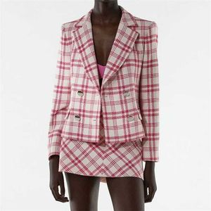 Za kobiety Dwa kawałek zestaw Plaid Textured Blazer i spódnica Moda Damska Dorywczo Wysokiej Jakości Zestaw BB1356 211108