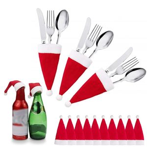 30PC Mini Cutton Christmas Hat Tableware Holder Kitchen Dinnerware Cover Bag Xmas Navidad Natal New Year Home Party Decor