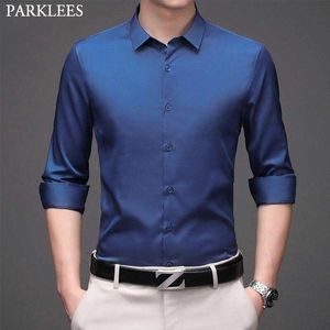 Royal Blue Mens Dress Shirts Quality Superfine Fabric Shirt for Men Slim Fit Wedding Business Formal Shirt Male Chemise 4XL 210522