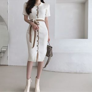 Spring Sexy Chic Short sleeve Women Stretch Female Knee-Length Fashion Casual dress 210514