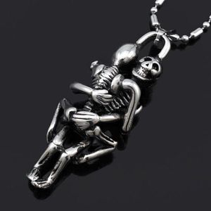 Pendant Necklaces Stainless Steel Double Skull Chain Cross Necklace Men's Fashion Wild Black Jewelry Arrival