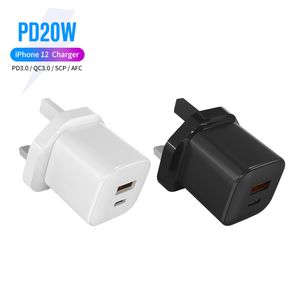 20W USB-C FAST LADERS 18W USB-A SHICKING LADDING Dual Port Travel Adapter Storbritannien Plug med CB-certifikat