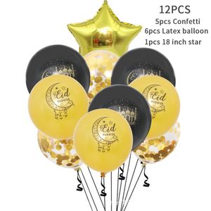 Muslim Eid Mubarak Confetti Balloon 12inch Latex Party Decoration Mylar Balloon' Letter Balloon; Gold Foil Balloons for Muslim's Islamic Party-Decorations