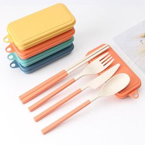 Creative Wheat Straw Folding Cutlery Set Removable Knife Fork Spoon Chopsticks Portable Picnic Tool Travel Tableware