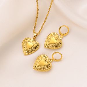 Halskette, Ohrringe, Set, Herz, Liebe, Anhänger, Kette, 18 Karat Gelbgold, GF-Schmuck, Schleife, Blume, reichliches Thema