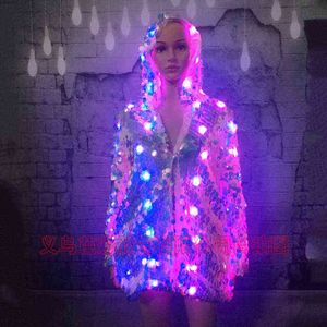 LED Stage Female Sequins Coat LED Luminous Clothes Casaco Feminino Show For Dancer Singer Star Nightclub Jacket 211213