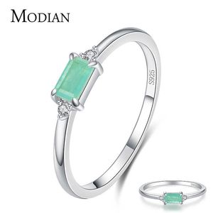 Charme Modian Luxo Real 925 Stelring Prata Verde Turmalina Moda Anéis de Dedo para Mulheres Fine Jewelry Acessórios Bijoux 210619