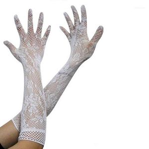 Seksi örgü eldiven kadınlar bayanlar gauntlets siyah bağcık glovs lingerie etiquette eldiven1